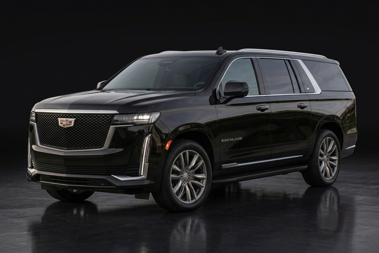 Black Cadillac Escalade luxury SUV used for groomsmen transport in Los Angeles